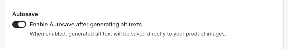 Autosave section in Syncor Alt's Bulk Alt Text Generation Task creation page.