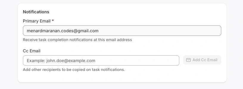 Syncor Alt settings showing the Notification settings.